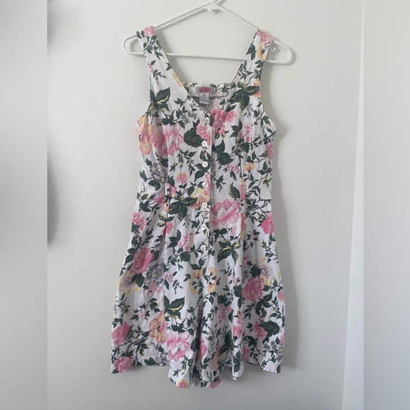 Fads 80’s Floral V-Neck Sleeveless Romper Dress in Pink & Green Coquette Spring - Picture 6 of 7